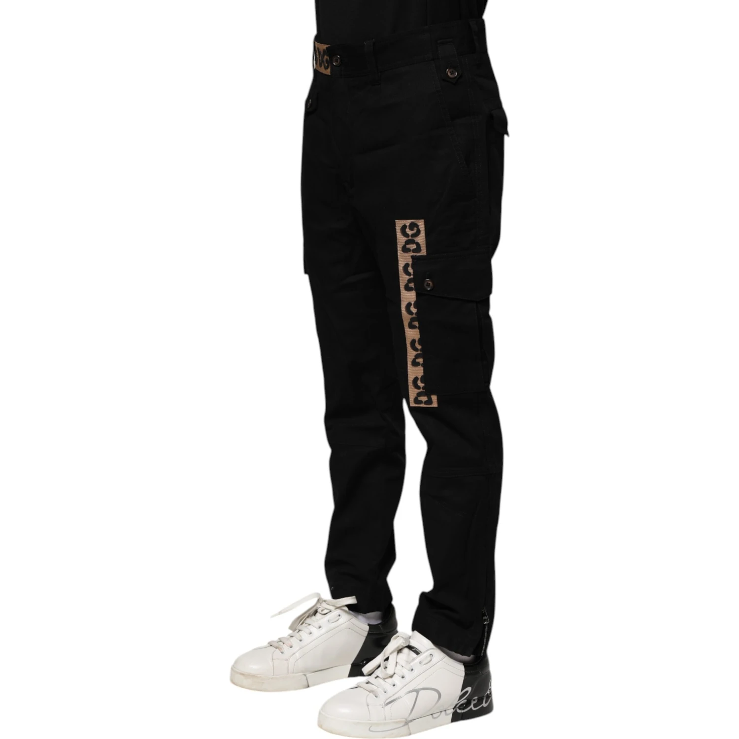 Black Cotton Cargo Casual Pants