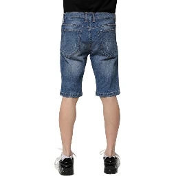 Blue Cotton Stretch Men Denim Bermuda Shorts