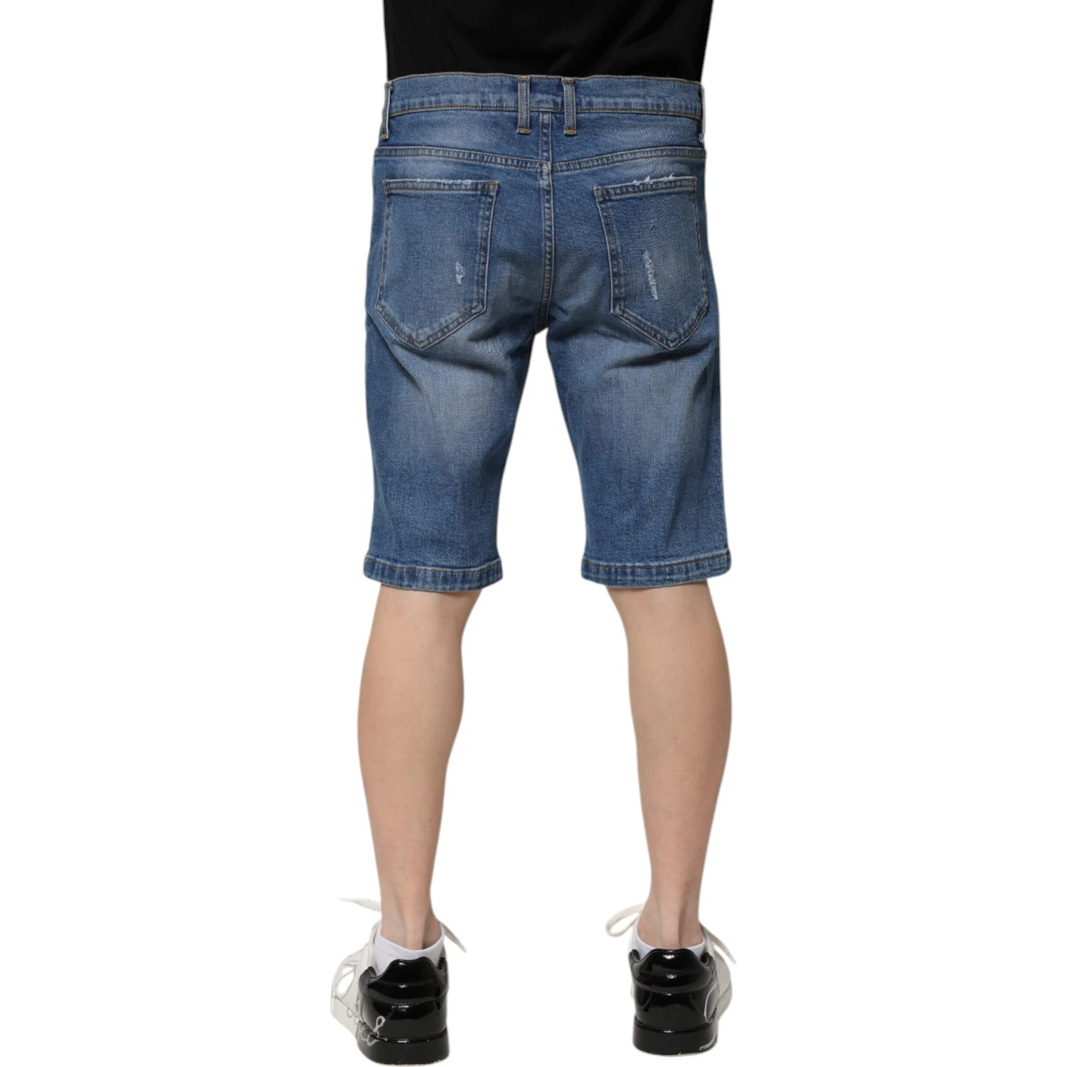 Blue Cotton Stretch Men Denim Bermuda Shorts