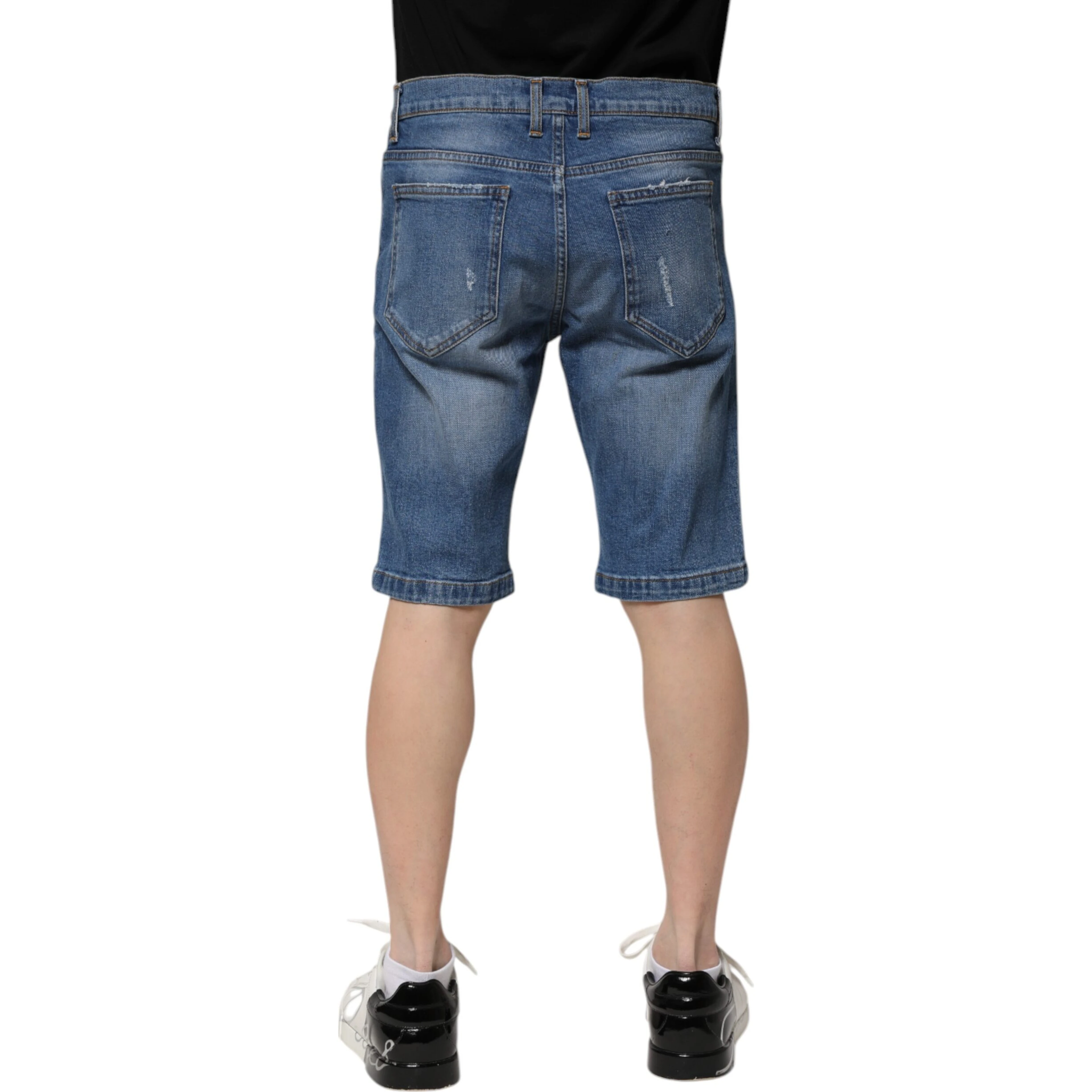 Blue Cotton Stretch Men Denim Bermuda Shorts