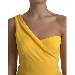 Yellow One Shoulder Side Slit Sheath Dress