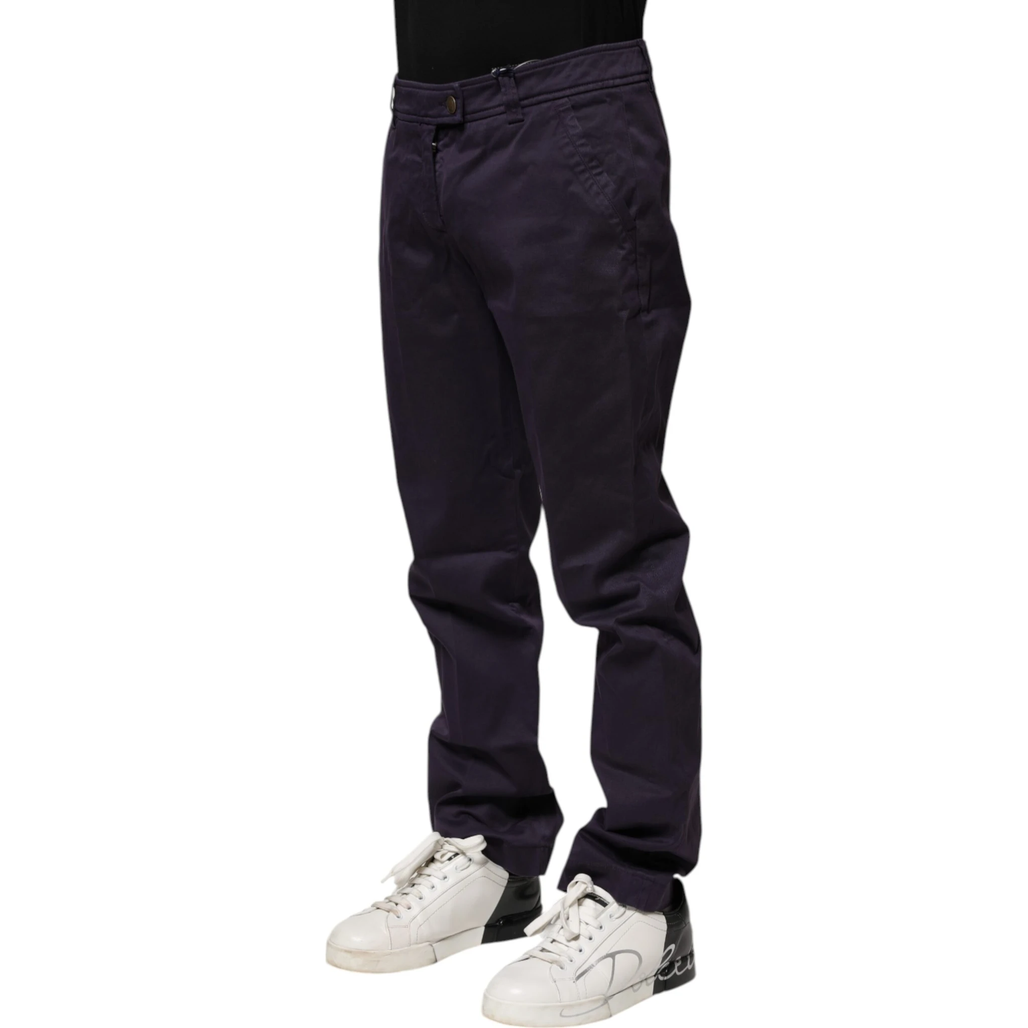 Dark Purple Mid Waist Casual Straight Pants