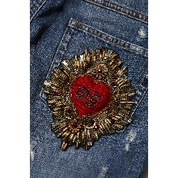 Blue Cotton Tattered Boyfriend Denim Jeans