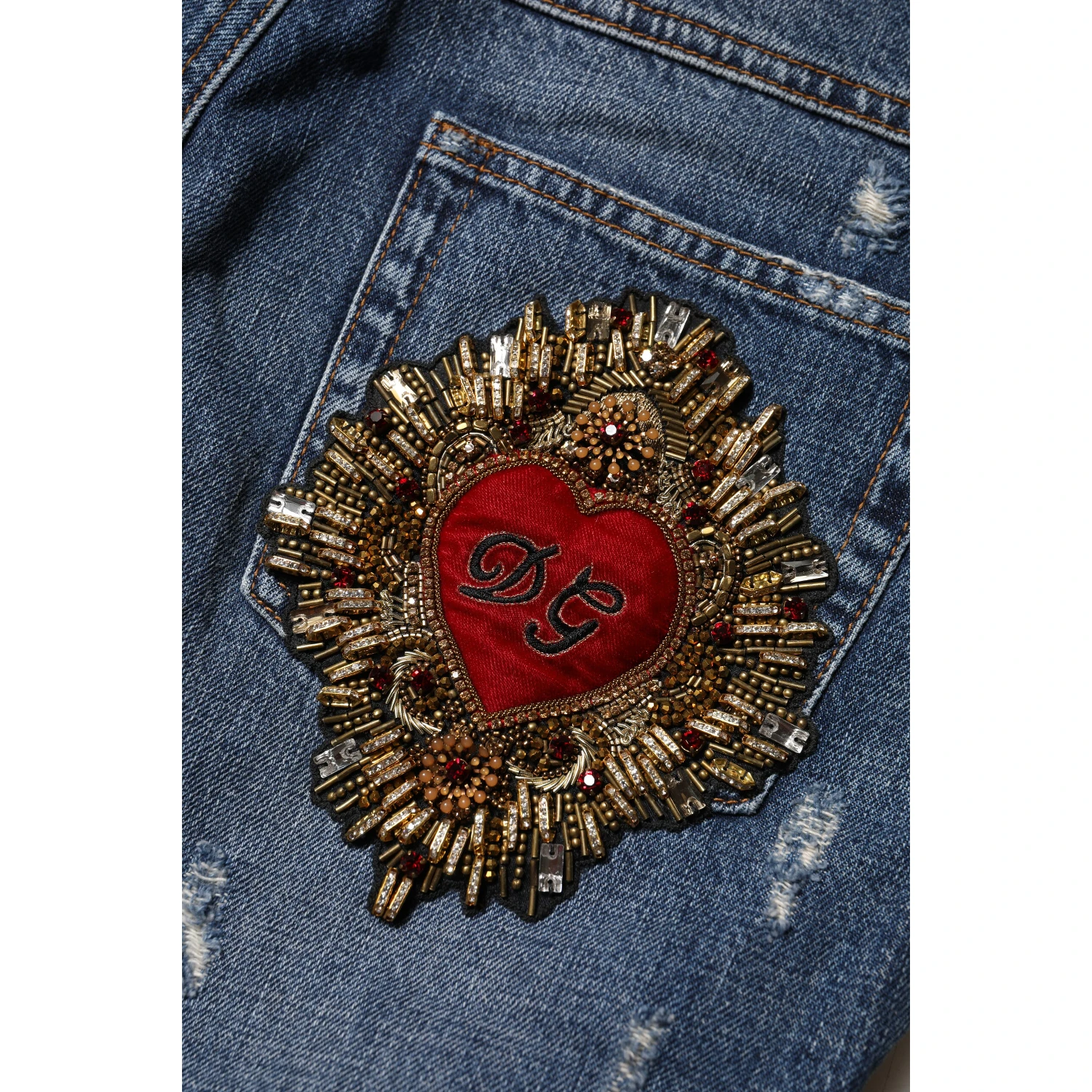 Blue Cotton Tattered Boyfriend Denim Jeans