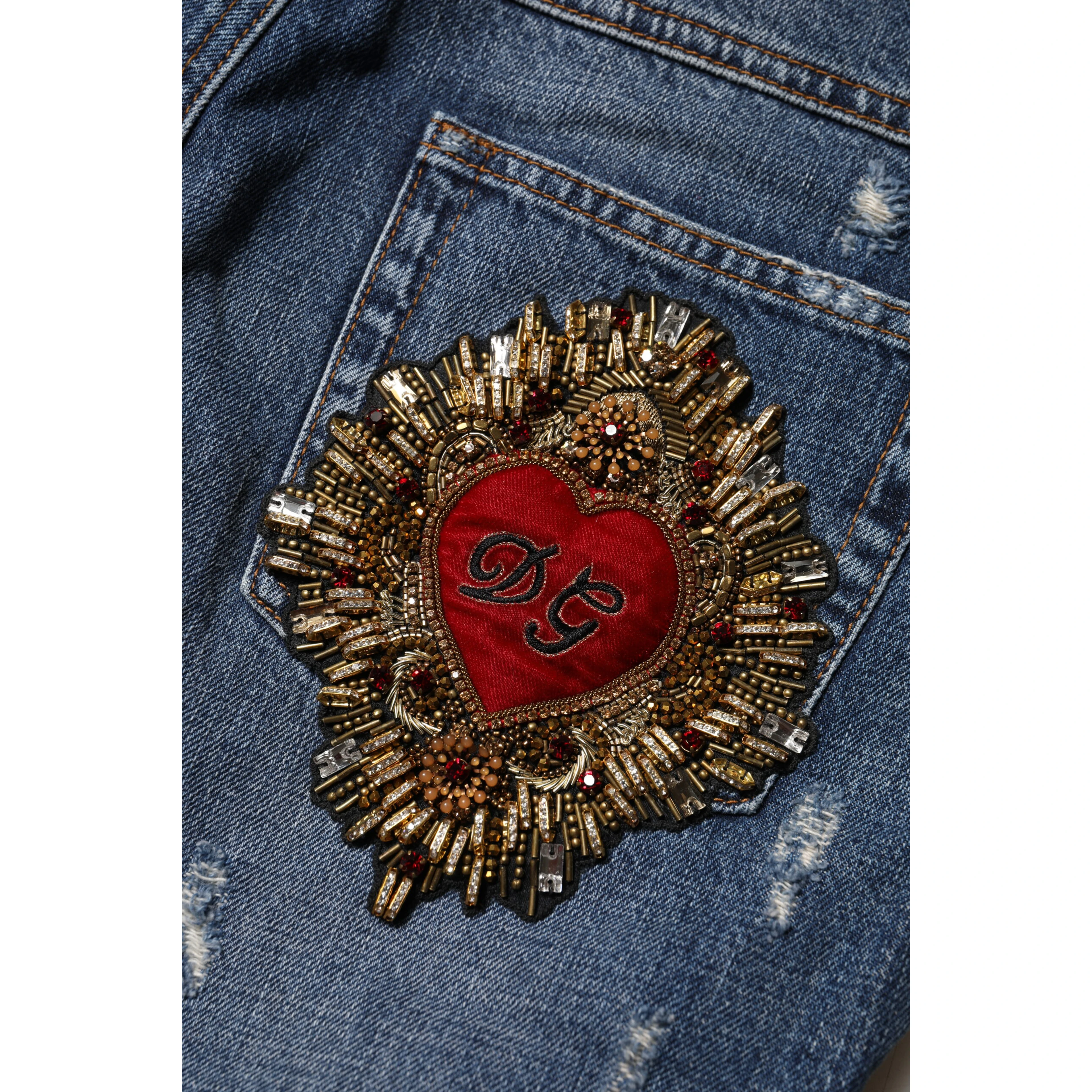 Blue Cotton Tattered Boyfriend Denim Jeans