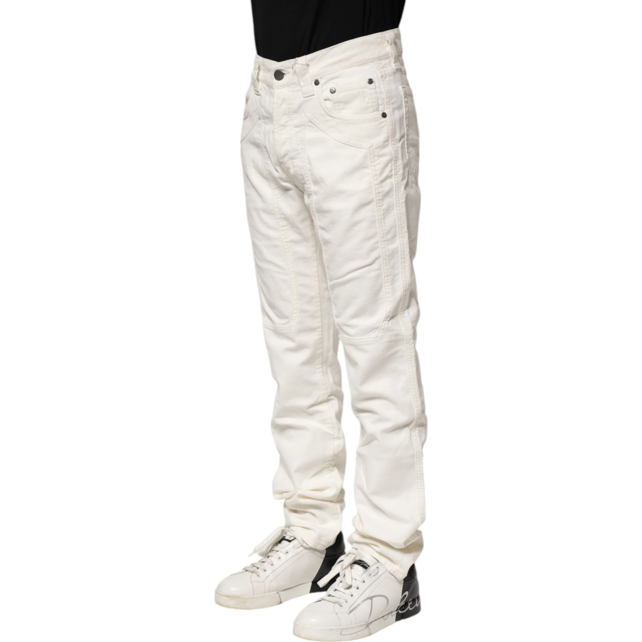White Cotton Stretch Straight Fit Men Denim Jeans