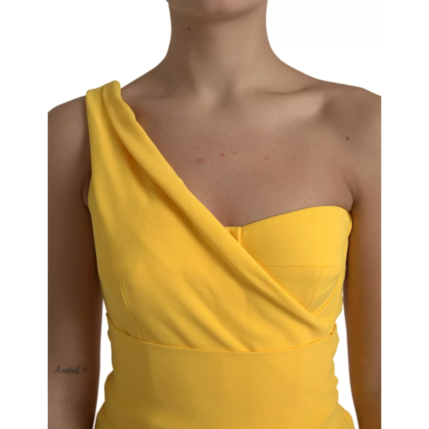 Yellow One Shoulder Slit Sheath Midi Dress