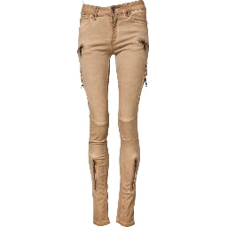 Brown Cotton Mid Waist Skinny Denim Jeans