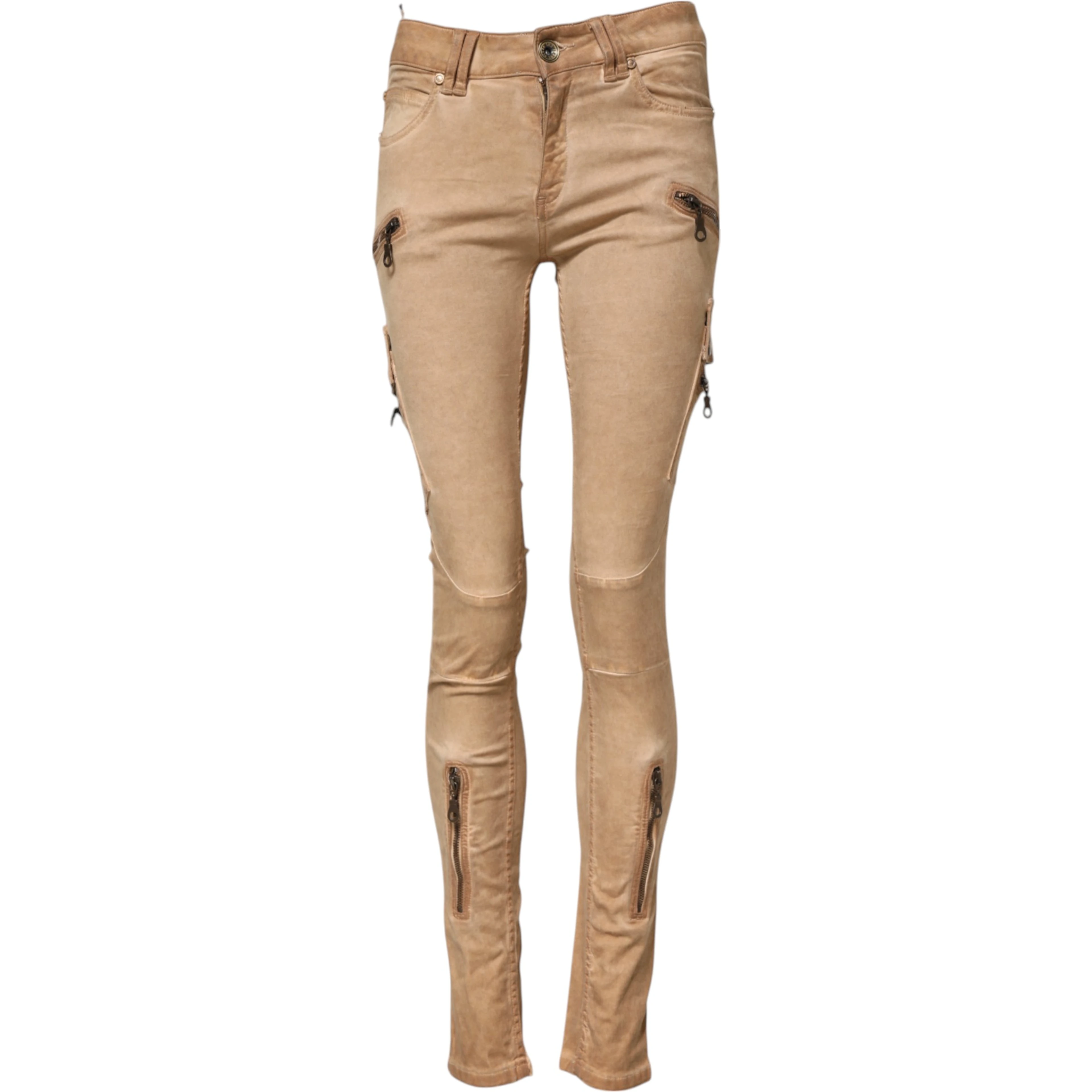 Brown Cotton Mid Waist Skinny Denim Jeans