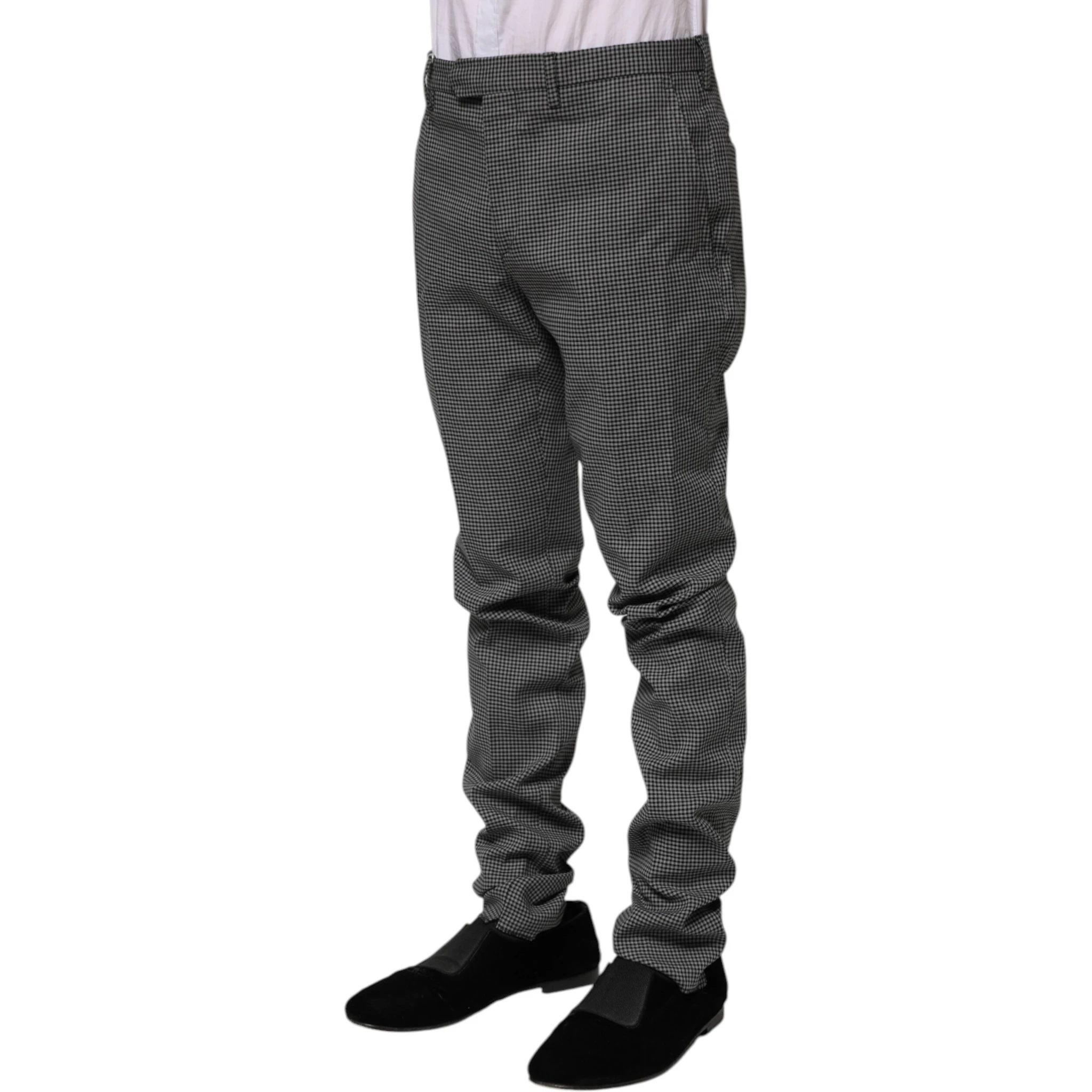 Black White Checkered Tapered Dress Pants