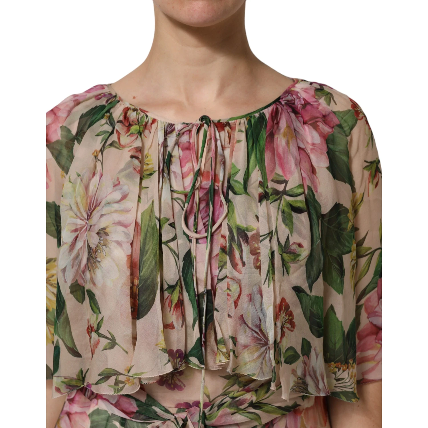 Pink Floral Print Tiered Long Maxi Dress
