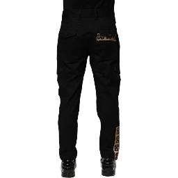 Black Cotton Cargo Casual Pants