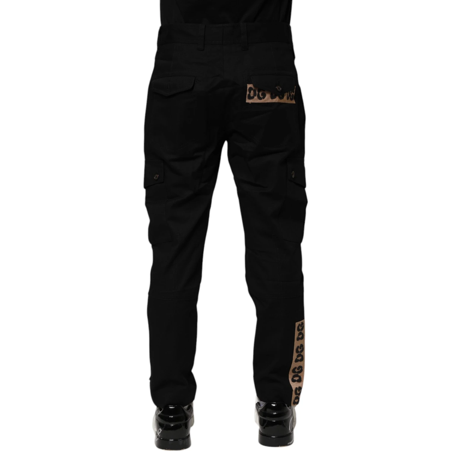 Black Cotton Cargo Casual Pants