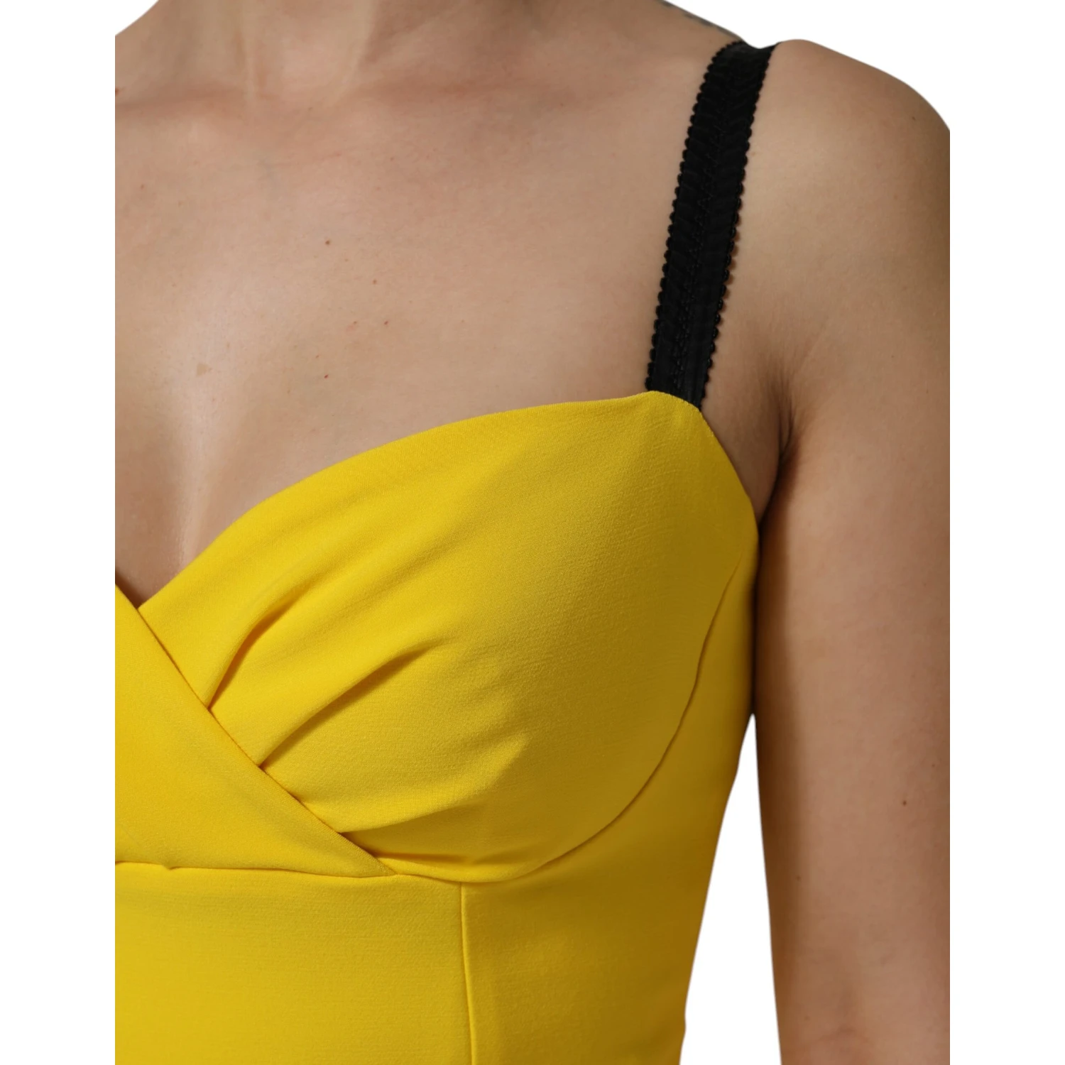 Yellow Polyester Sleeveless Sheath Midi Dress
