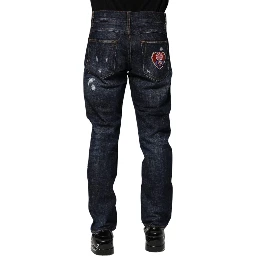 Dark Blue Tattered Skinny Denim Jeans