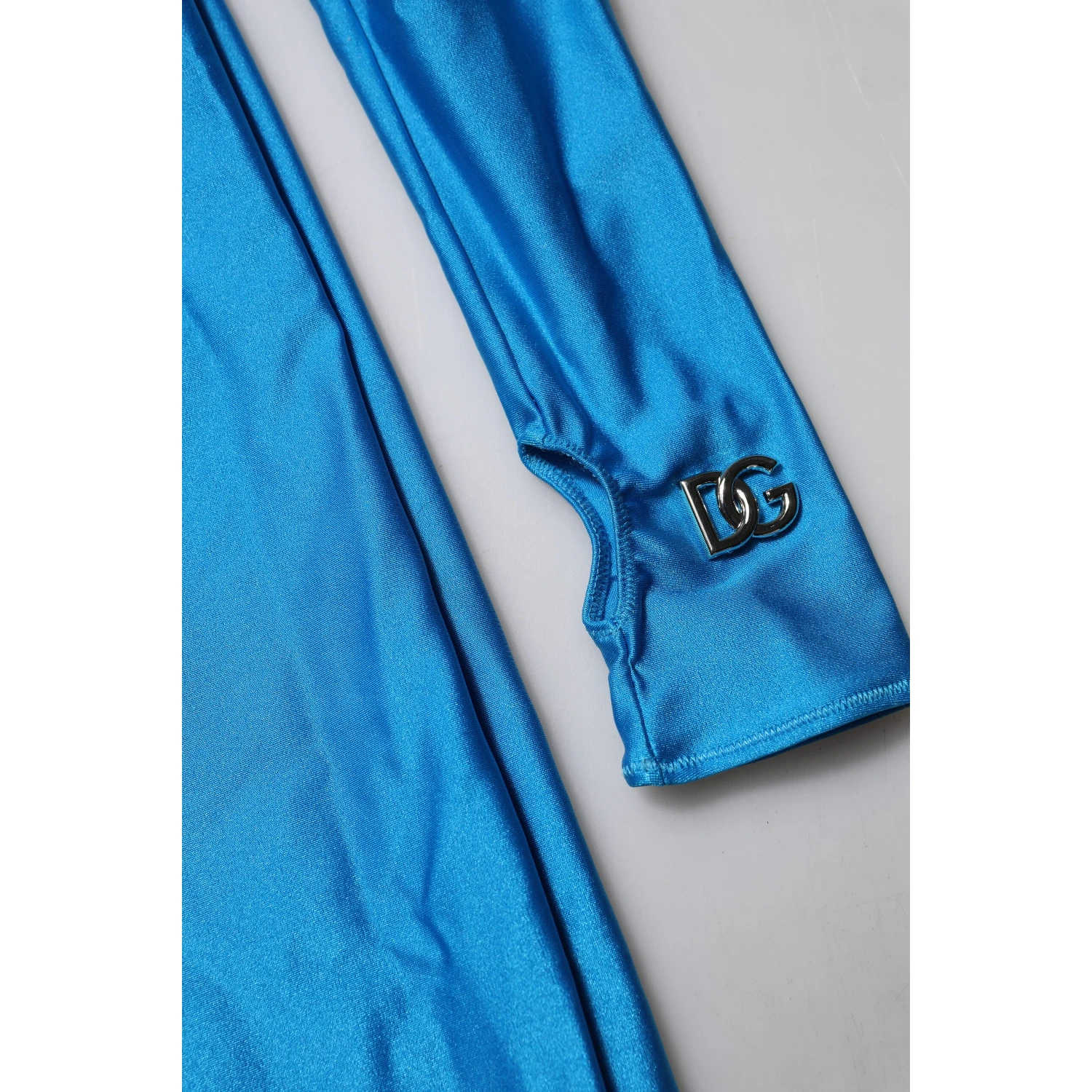 Blue Nylon Turtleneck Bodycon Jumpsuit Dress