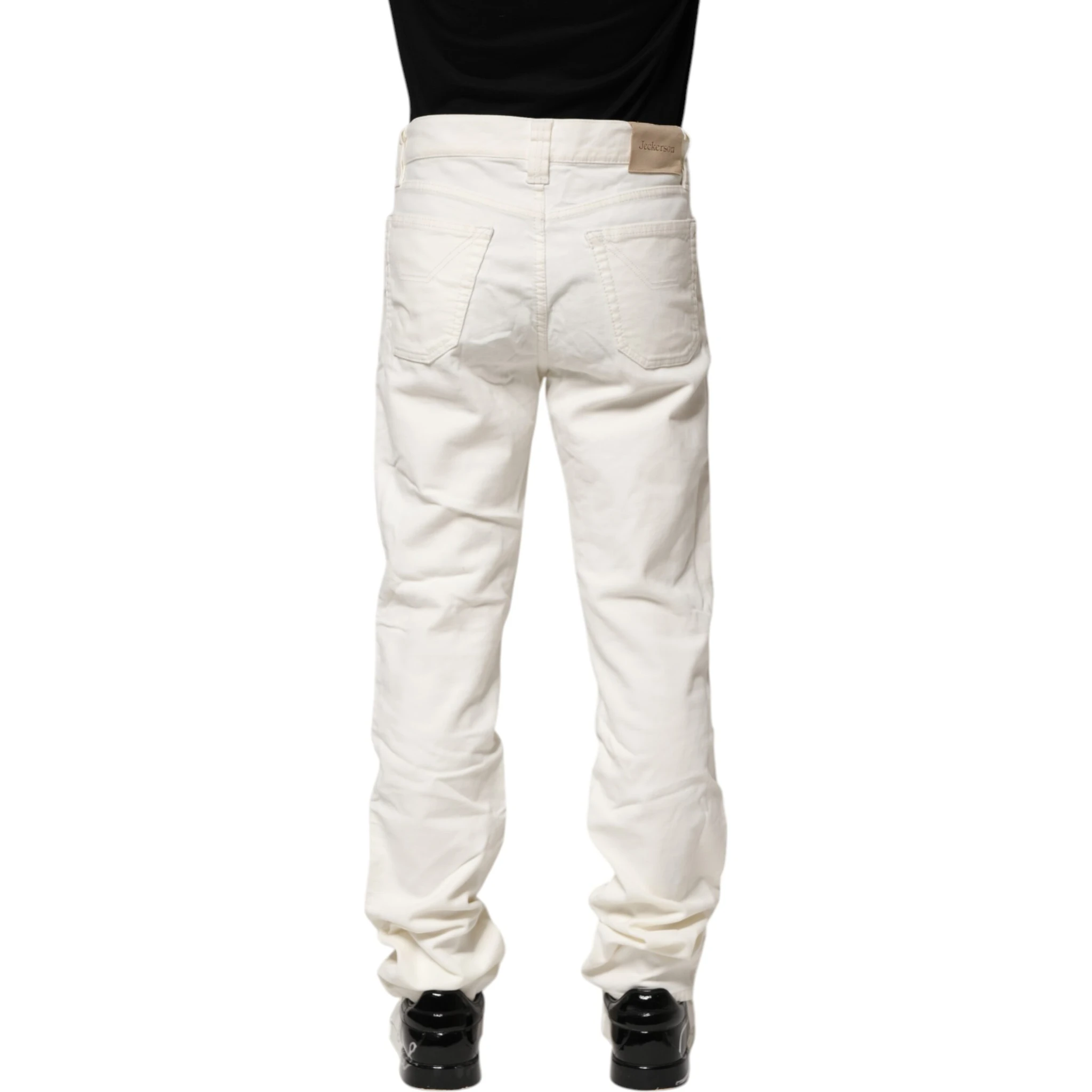 White Cotton Stretch Straight Fit Men Denim Jeans