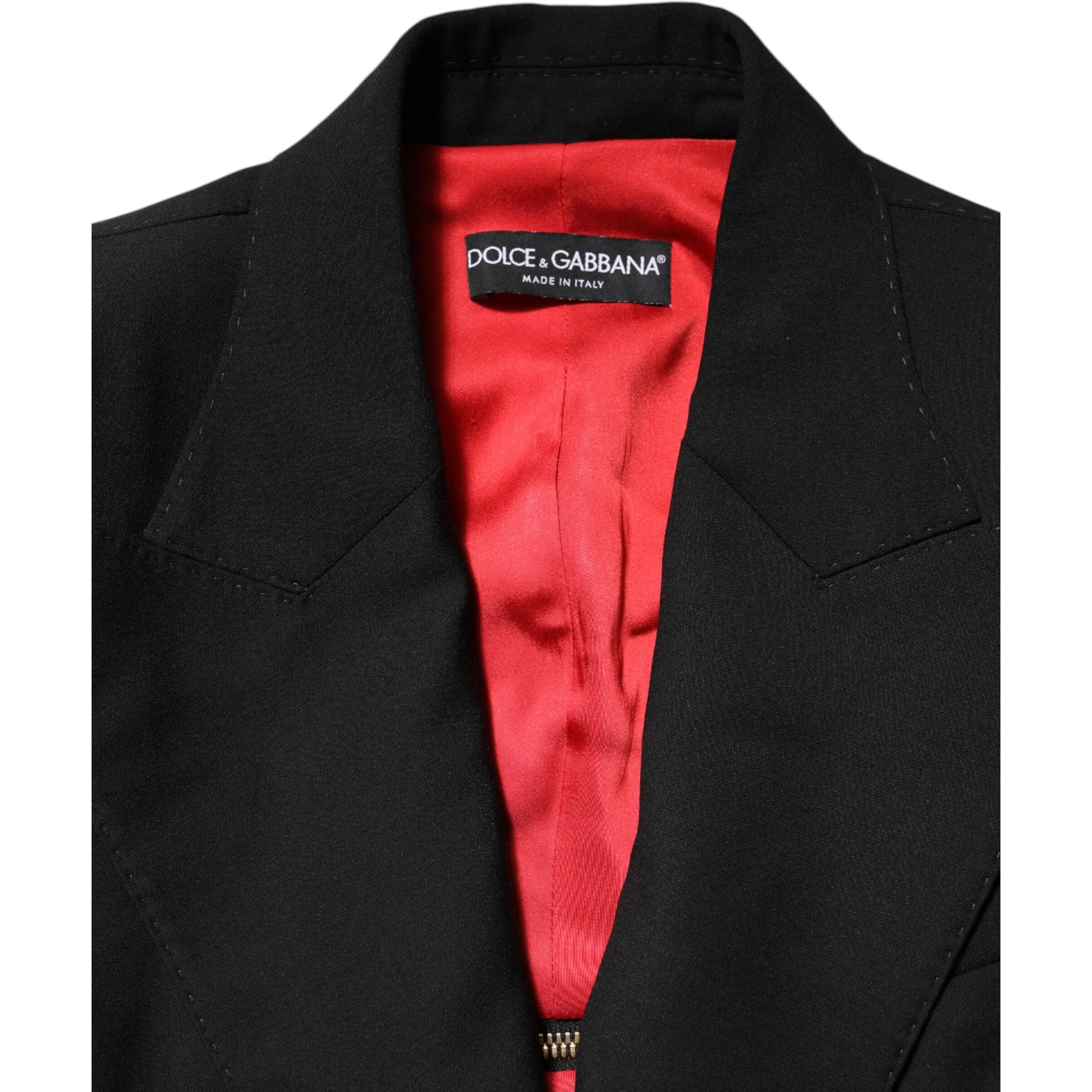 Black Wool Zipper Detailing Blazer Jacket