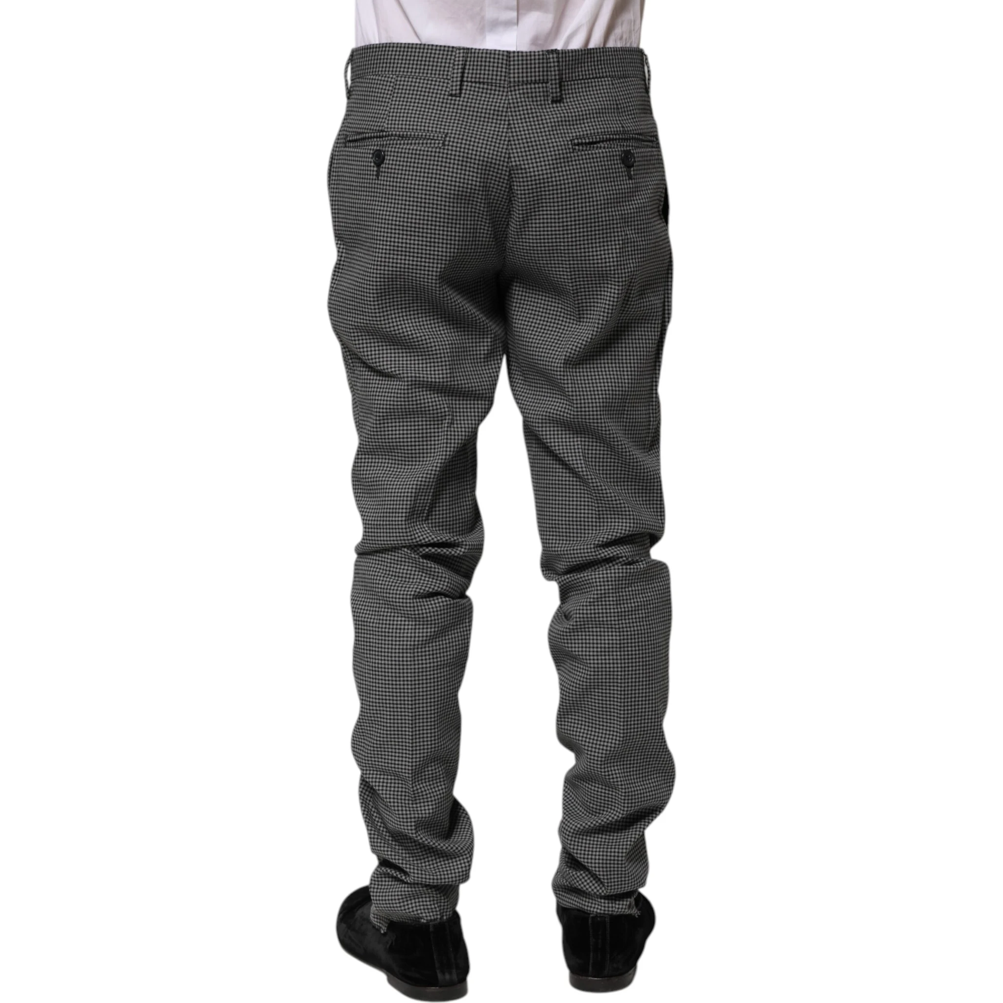 Black White Checkered Tapered Dress Pants