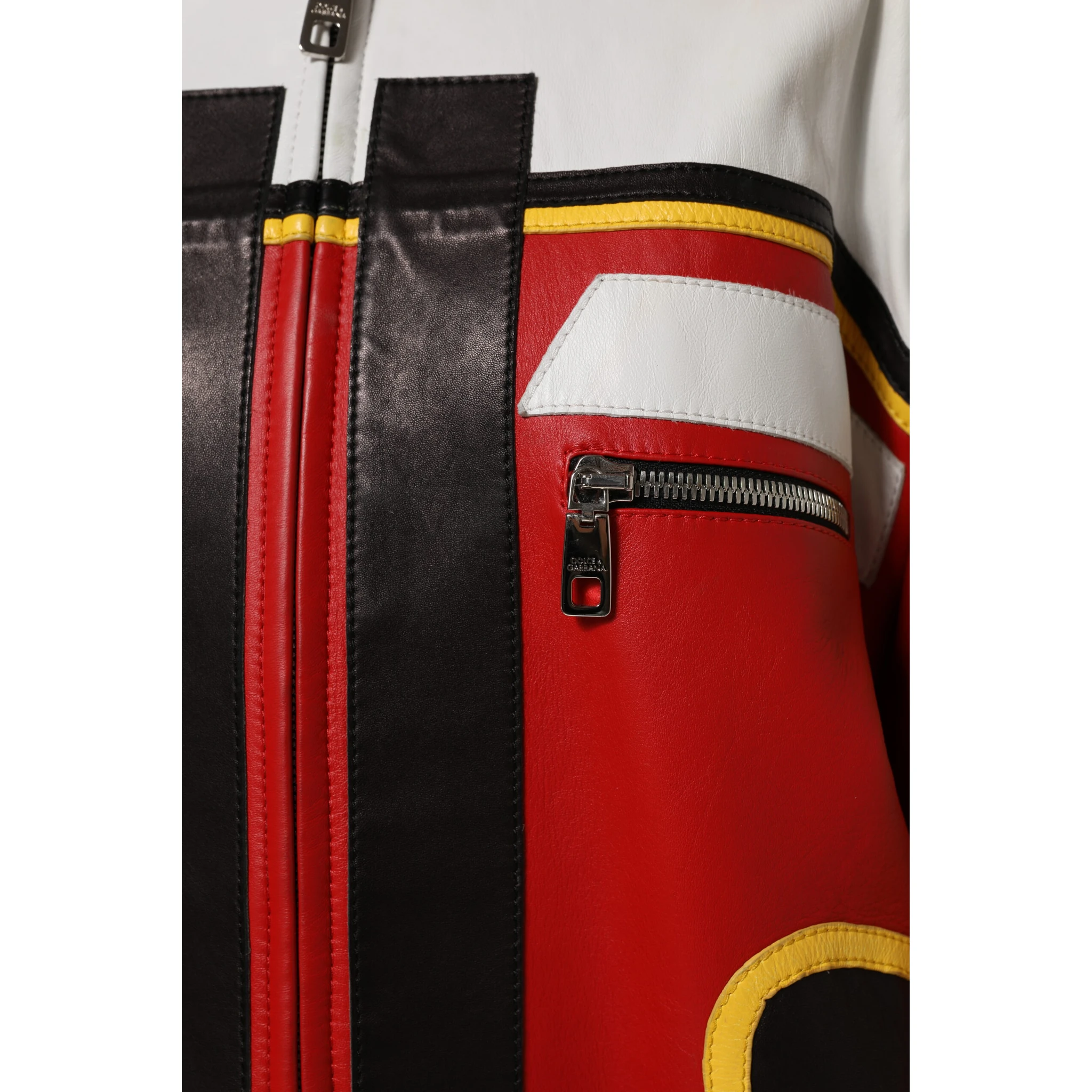 Multicolor Leather Biker Full Zip Coat Jacket