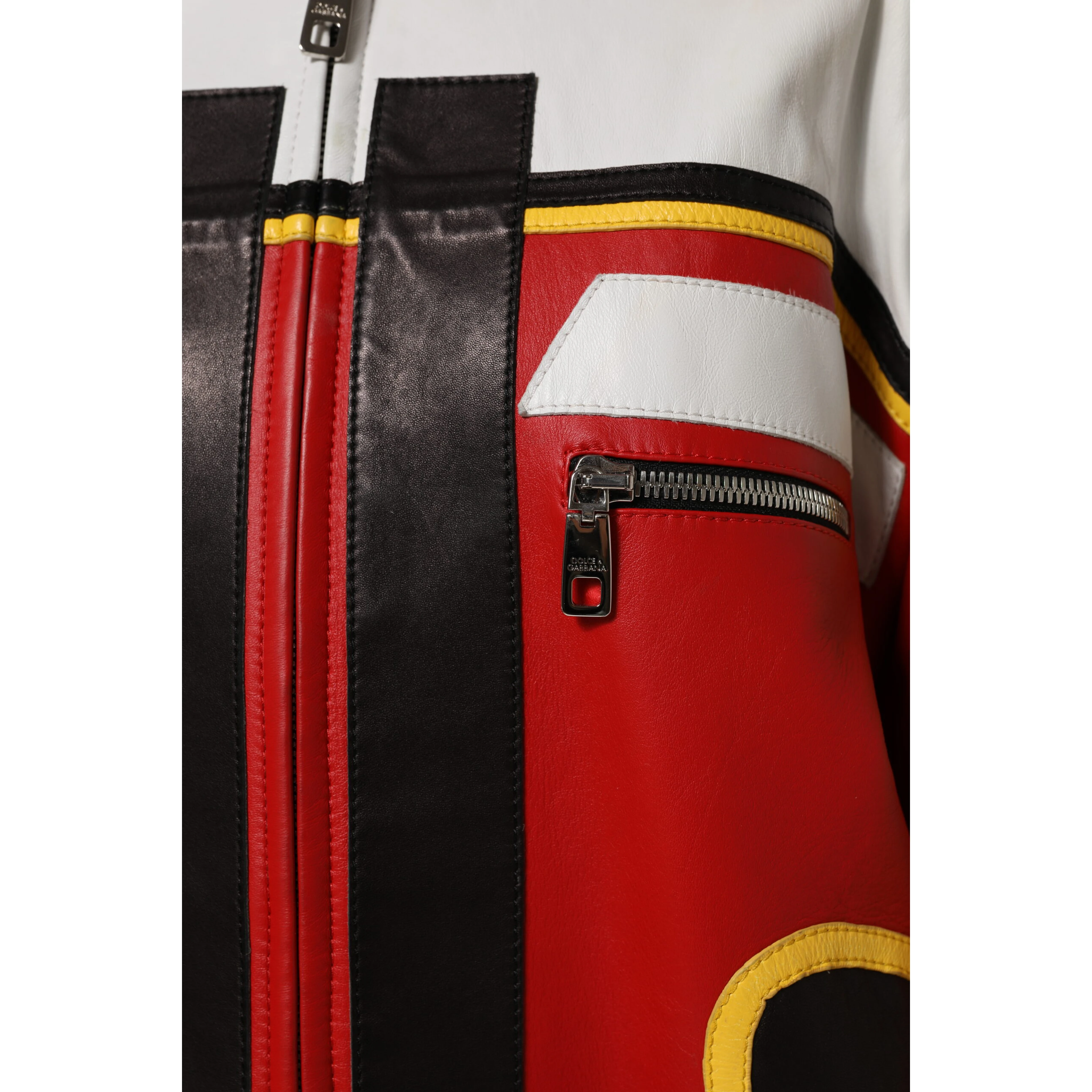 Multicolor Leather Biker Full Zip Coat Jacket