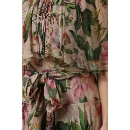 Pink Floral Print Tiered Long Maxi Dress