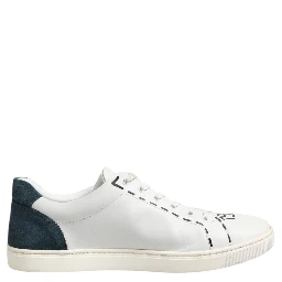 White Leather Printed Low Top Sneakers Shoes