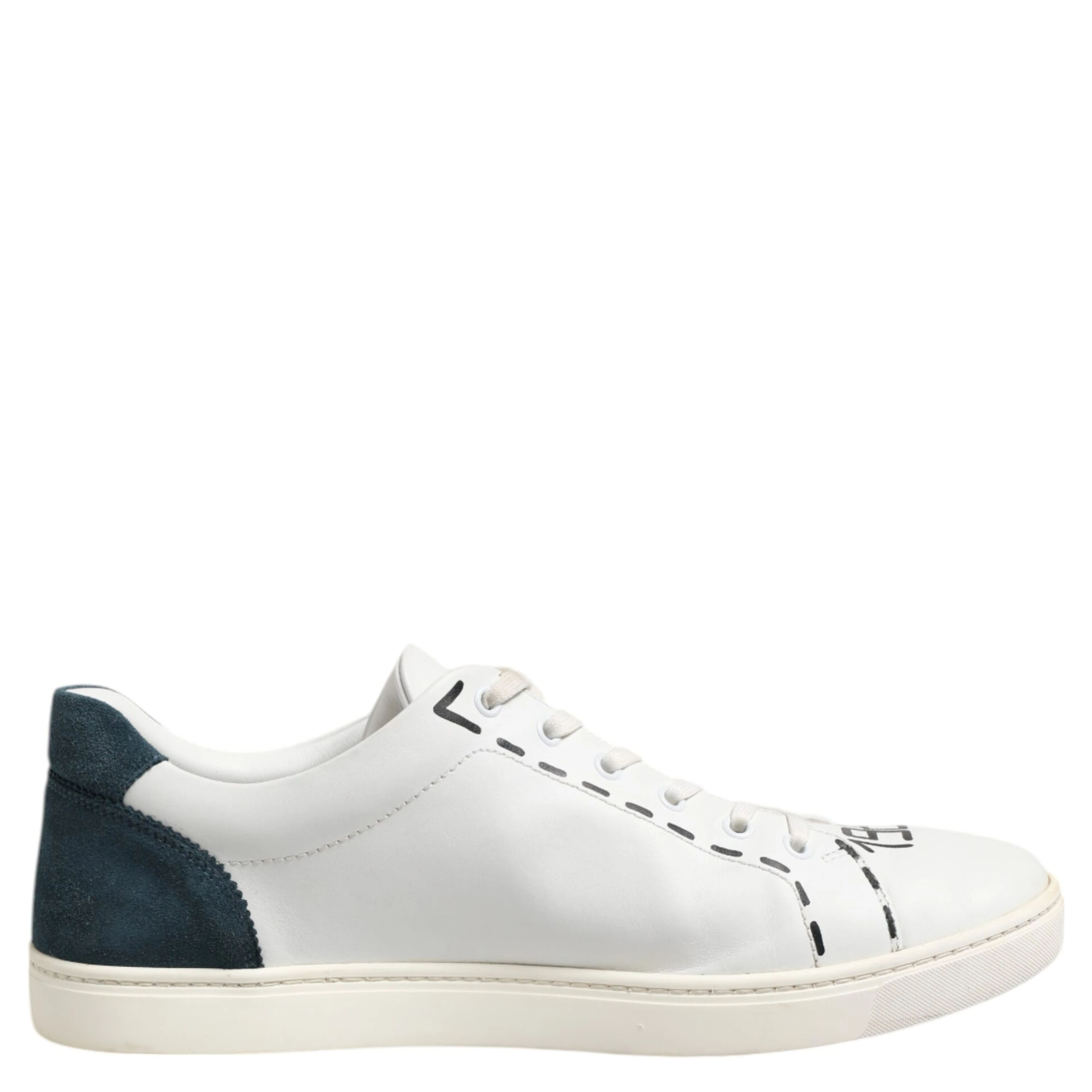 White Leather Printed Low Top Sneakers Shoes