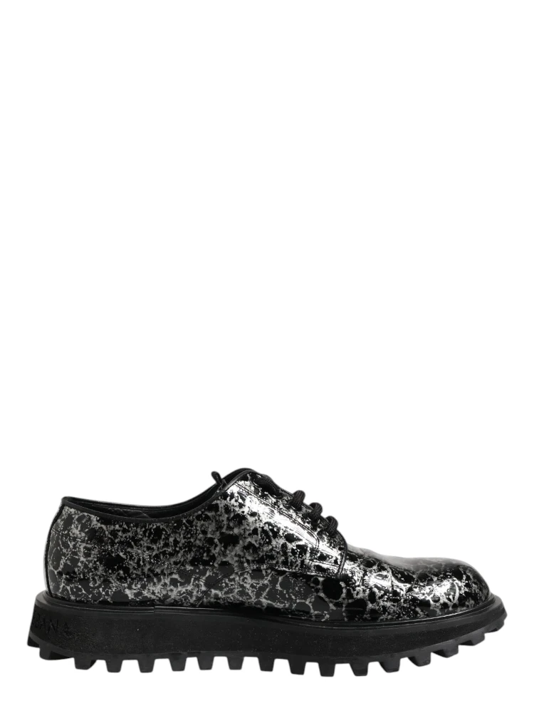 Black White Calfskin Chunky Derby Shoes