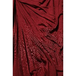 Red Viscose Fitted One Shoulder Midi Dress