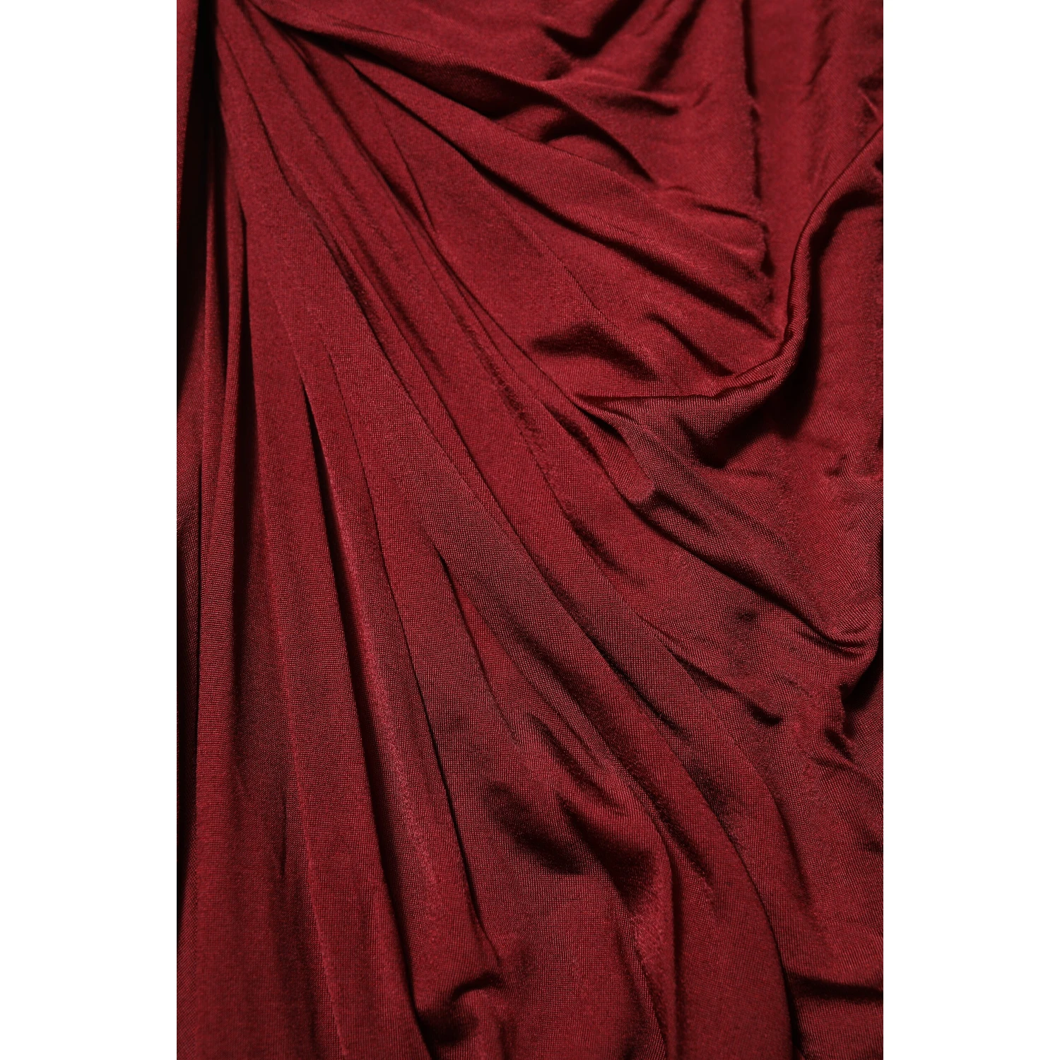 Red Viscose Fitted One Shoulder Midi Dress