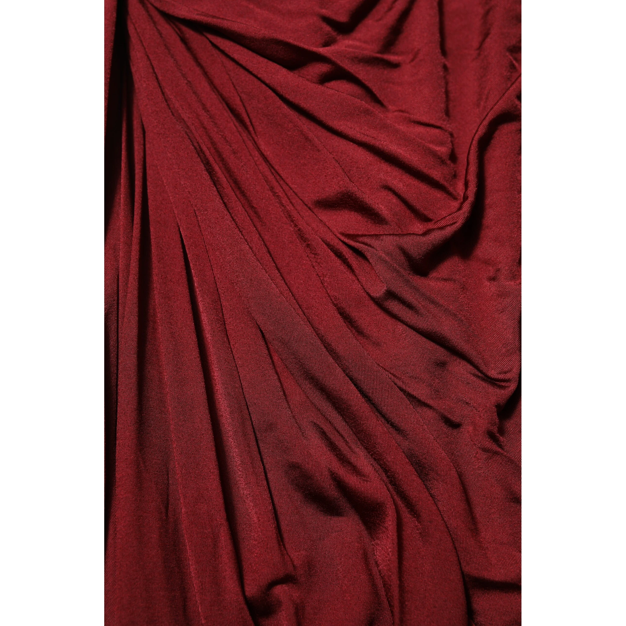 Red Viscose Fitted One Shoulder Midi Dress