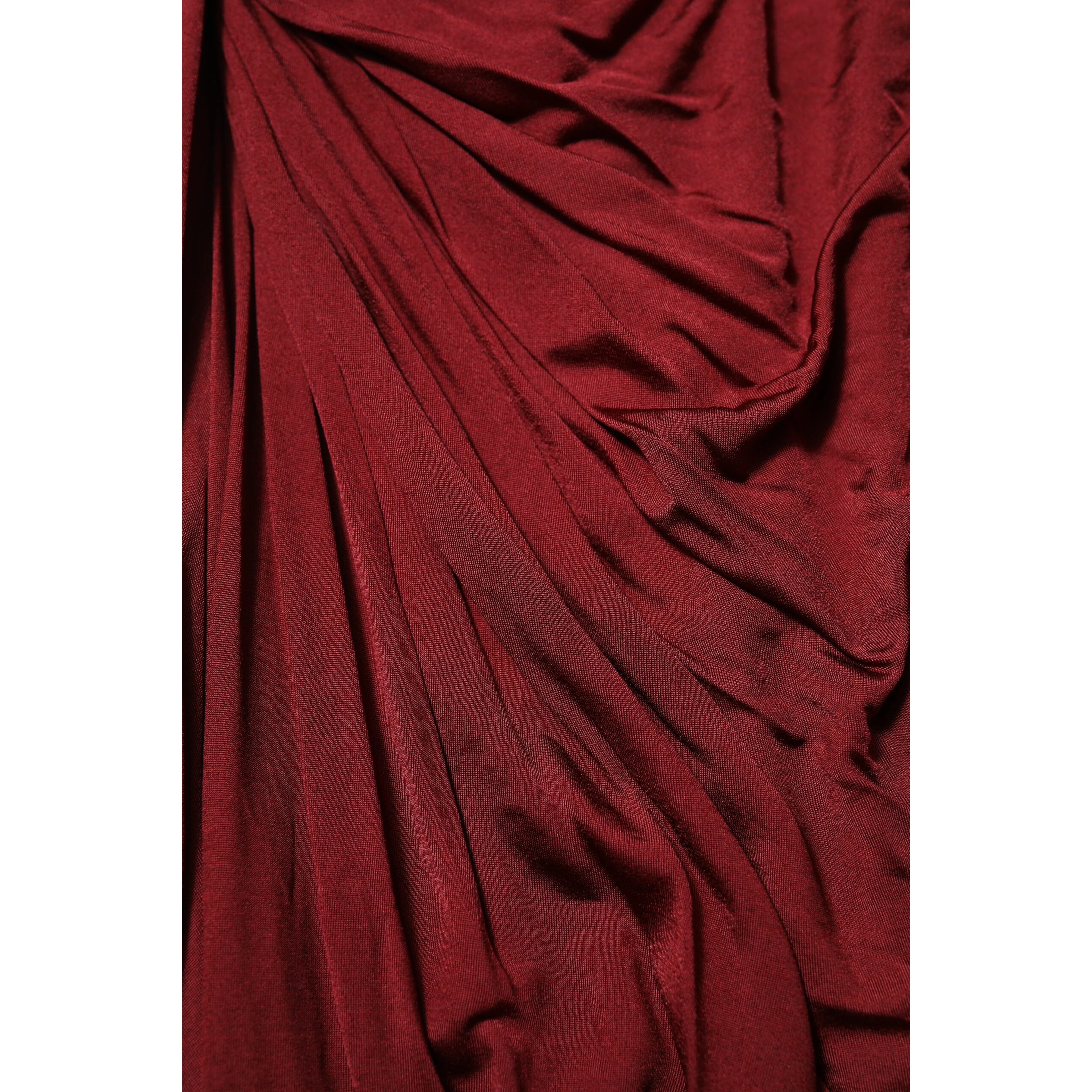 Red Viscose Fitted One Shoulder Midi Dress