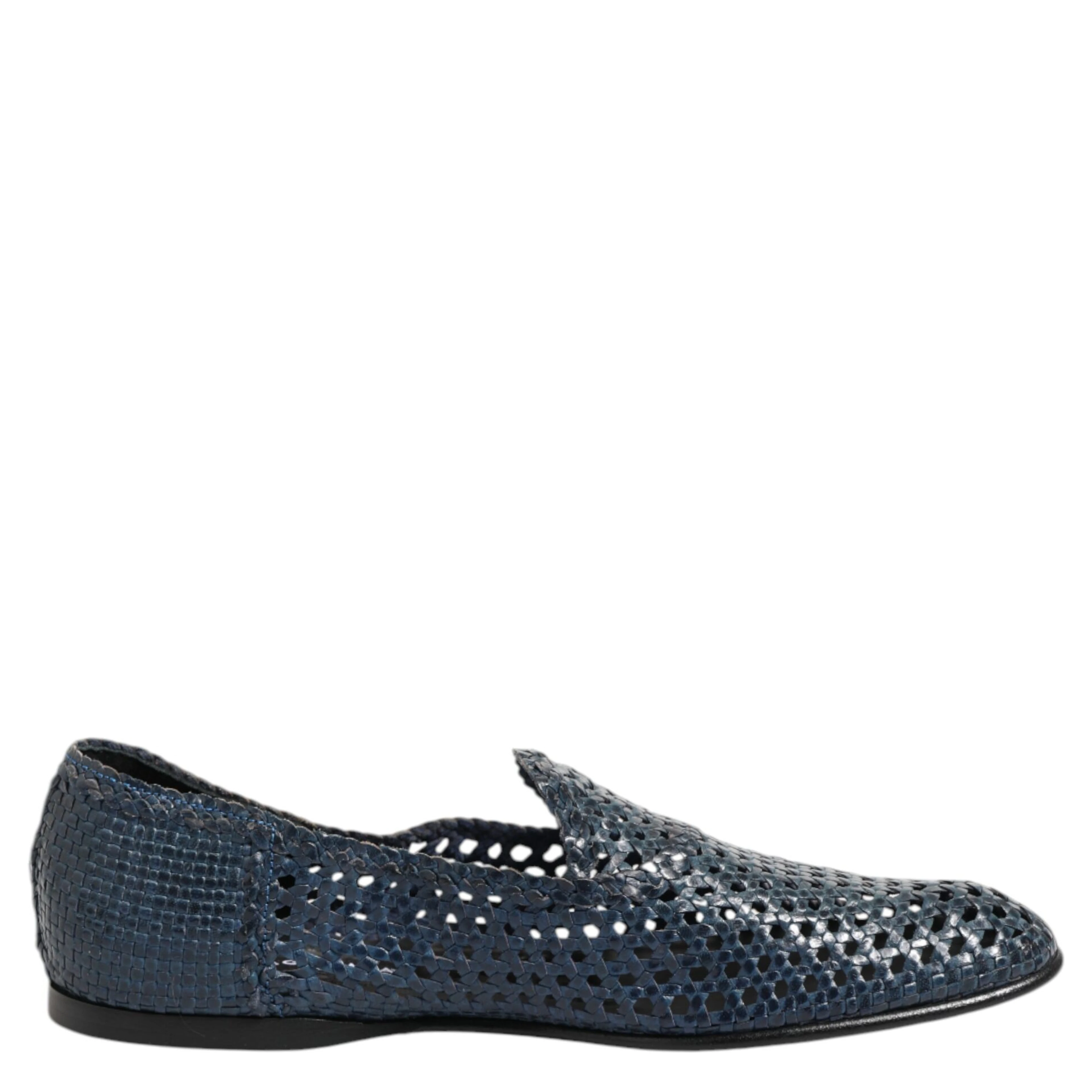 Blue Woven Leather Slip On Loafers Shoes