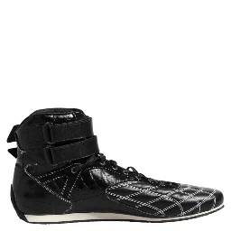 Black Quilted Leather Lace Up Sneakers Shoes