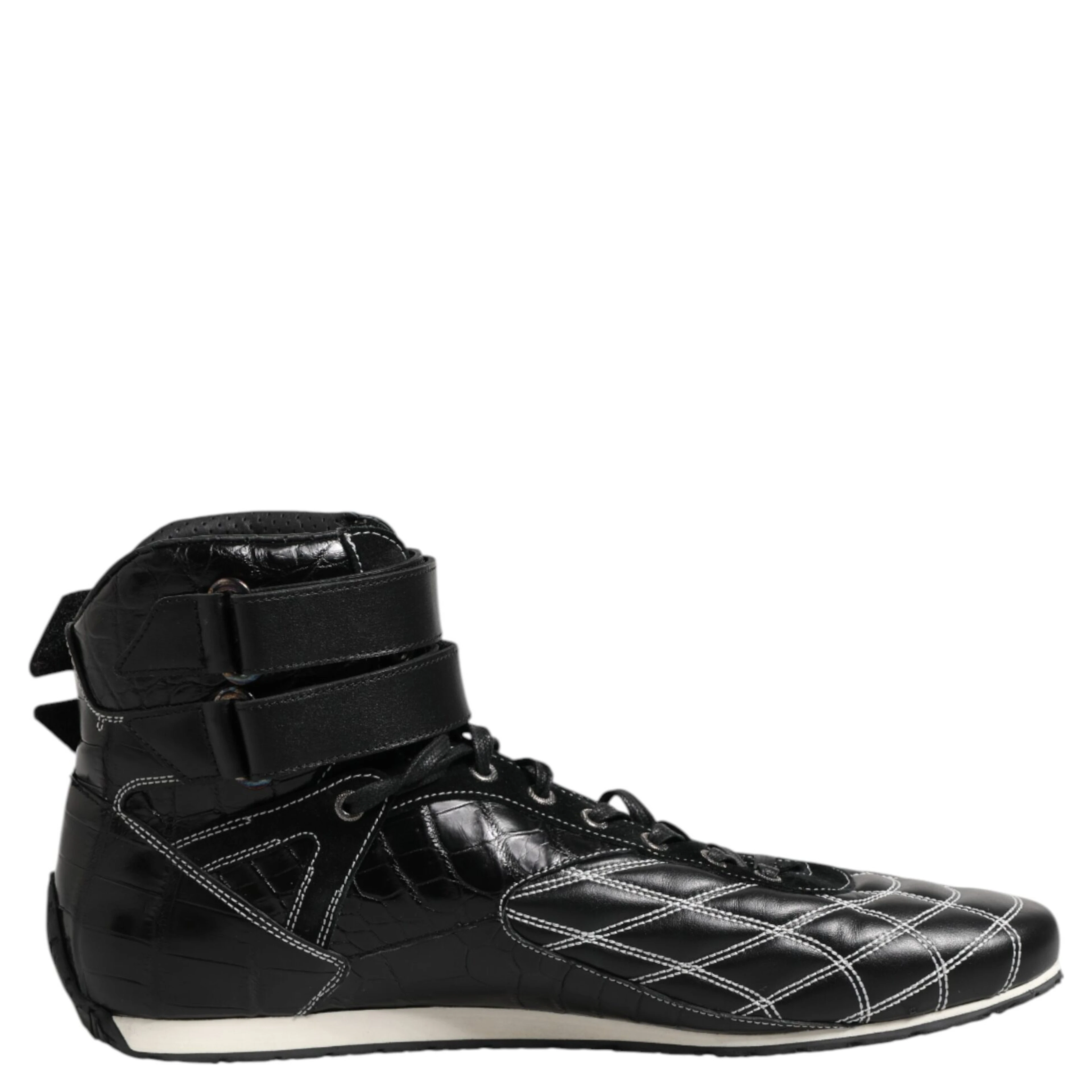 Black Quilted Leather Lace Up Sneakers Shoes