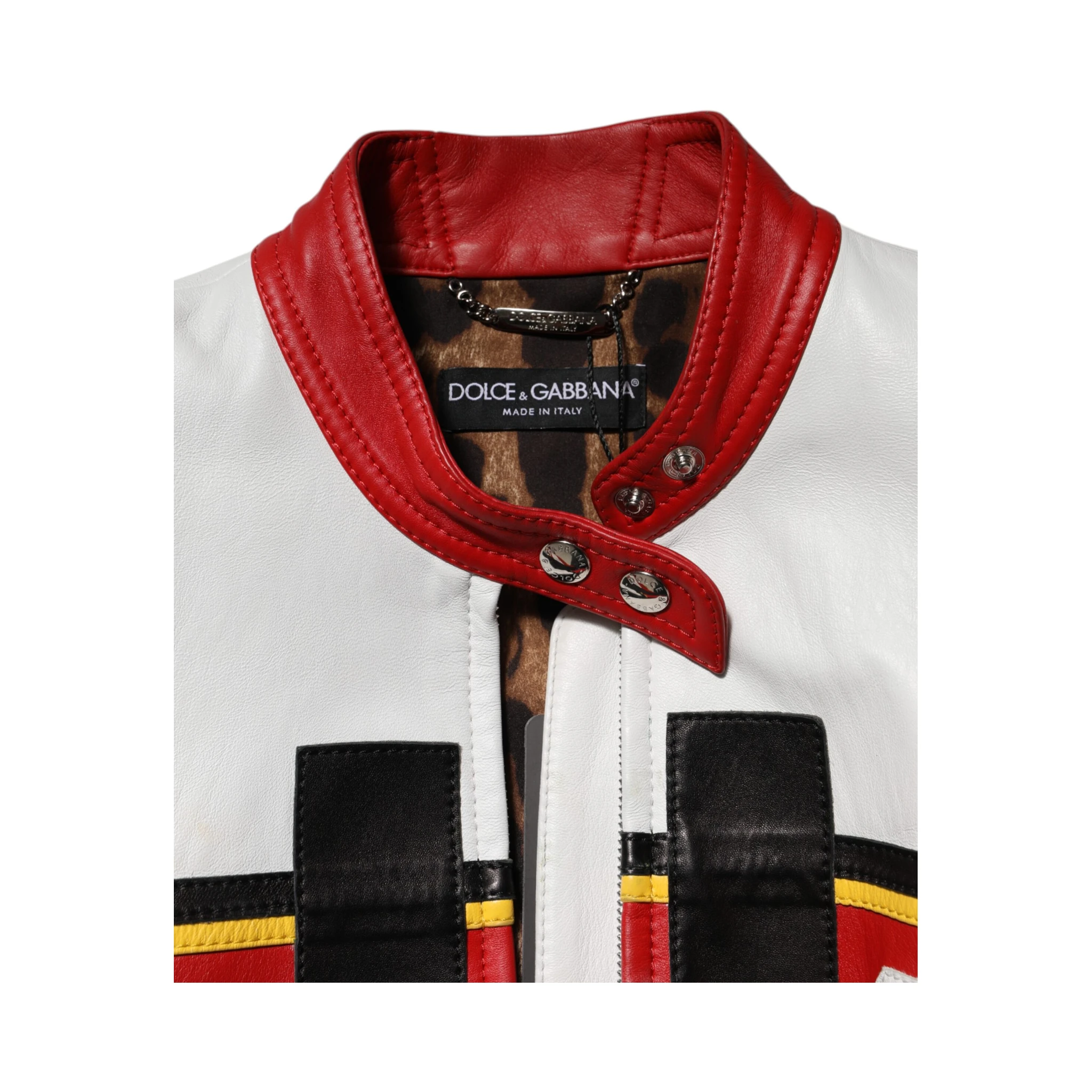 Multicolor Leather Biker Full Zip Coat Jacket
