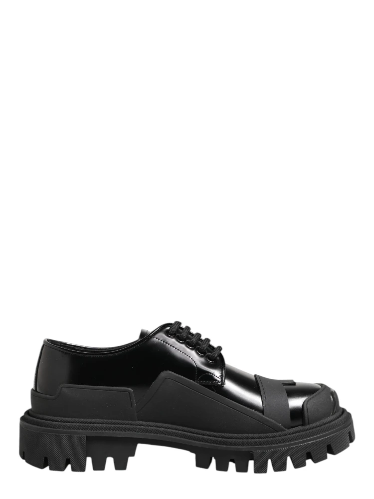 Black Patent Leather Trekking Derby Shoes