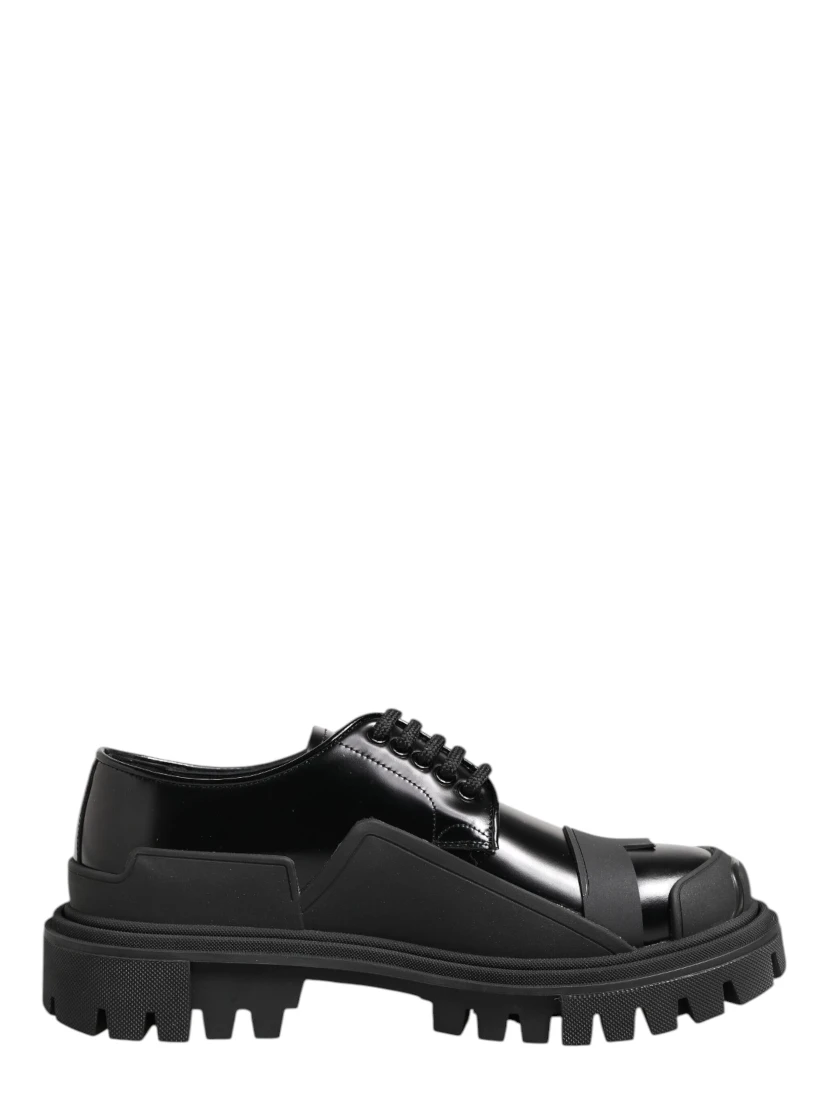 Black Patent Leather Trekking Derby Shoes