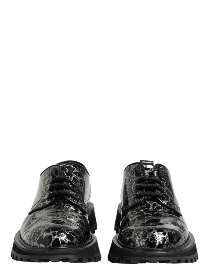 Black White Calfskin Chunky Derby Shoes
