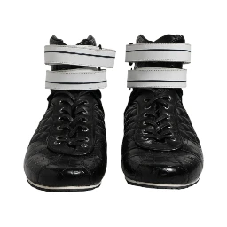 Black Quilted Leather Lace Up Sneakers Shoes