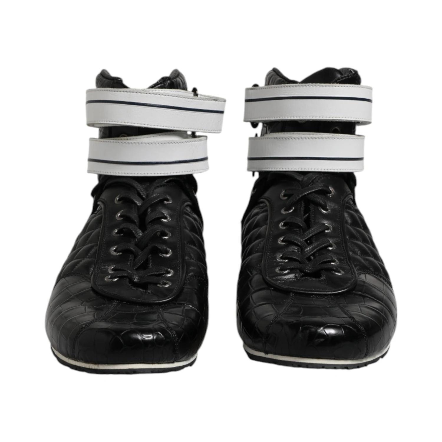 Black Quilted Leather Lace Up Sneakers Shoes