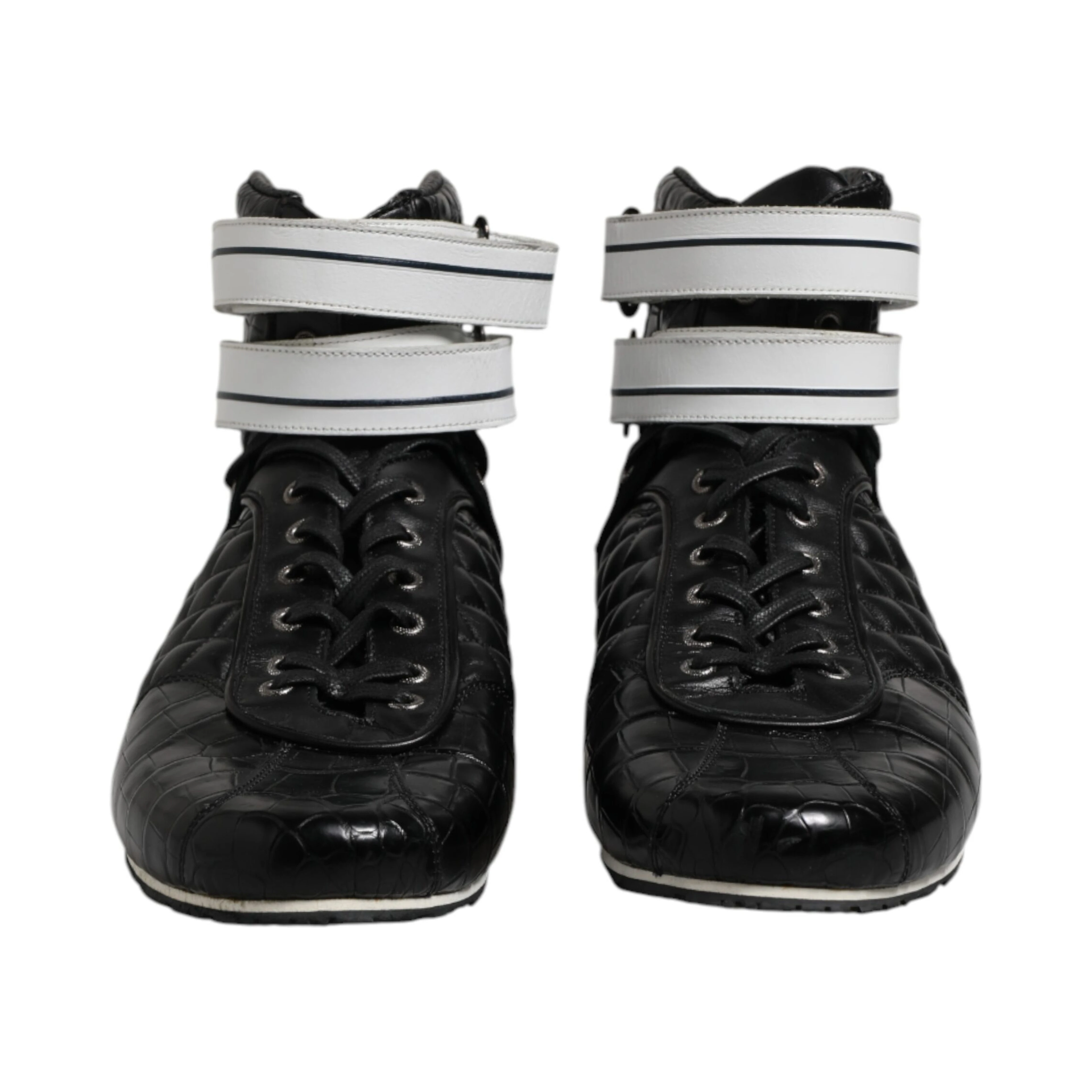 Black Quilted Leather Lace Up Sneakers Shoes