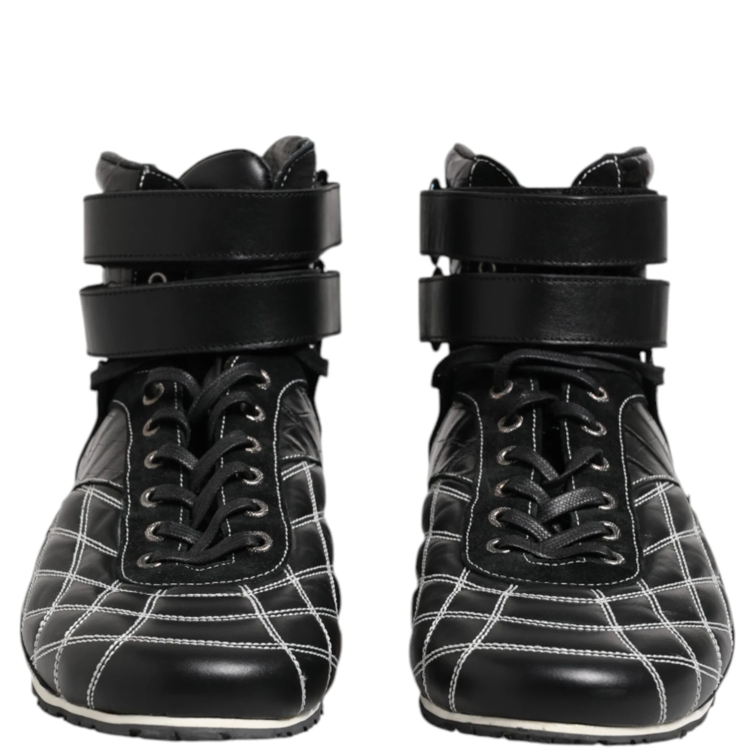 Black Quilted Leather Lace Up Sneakers Shoes