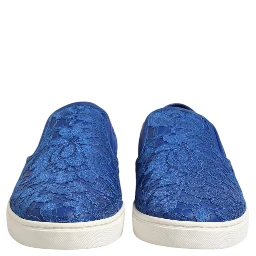 Blue Leather Lace Slip On Sneaker Shoes