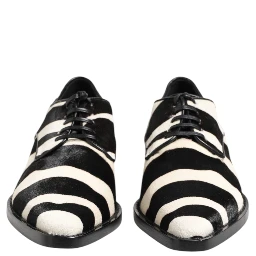 Black White Zebra Pony Fur Dress Shoes