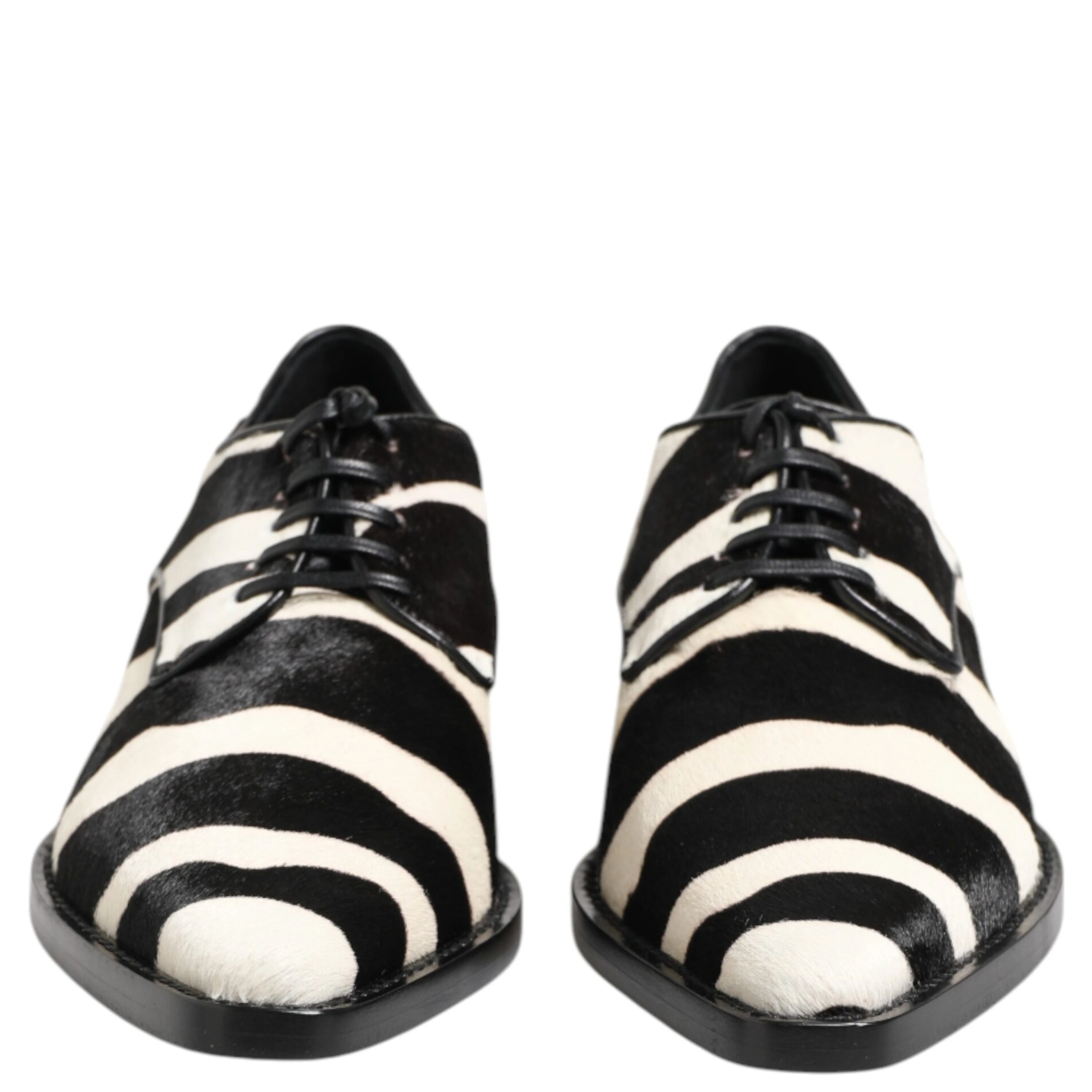 Black White Zebra Pony Fur Dress Shoes