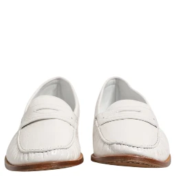 White Leather Loafers Moccasins Slip On Shoes