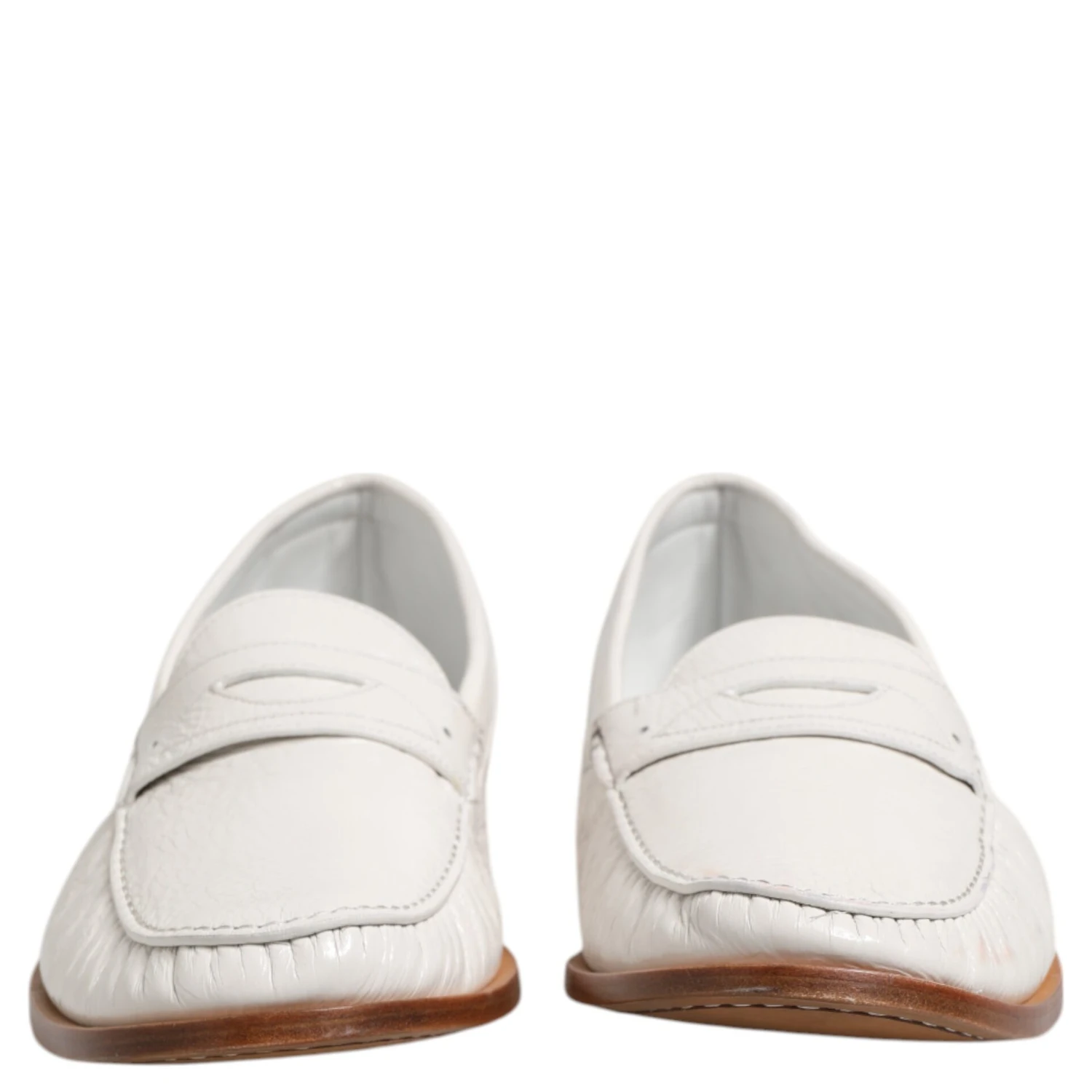 White Leather Loafers Moccasins Slip On Shoes