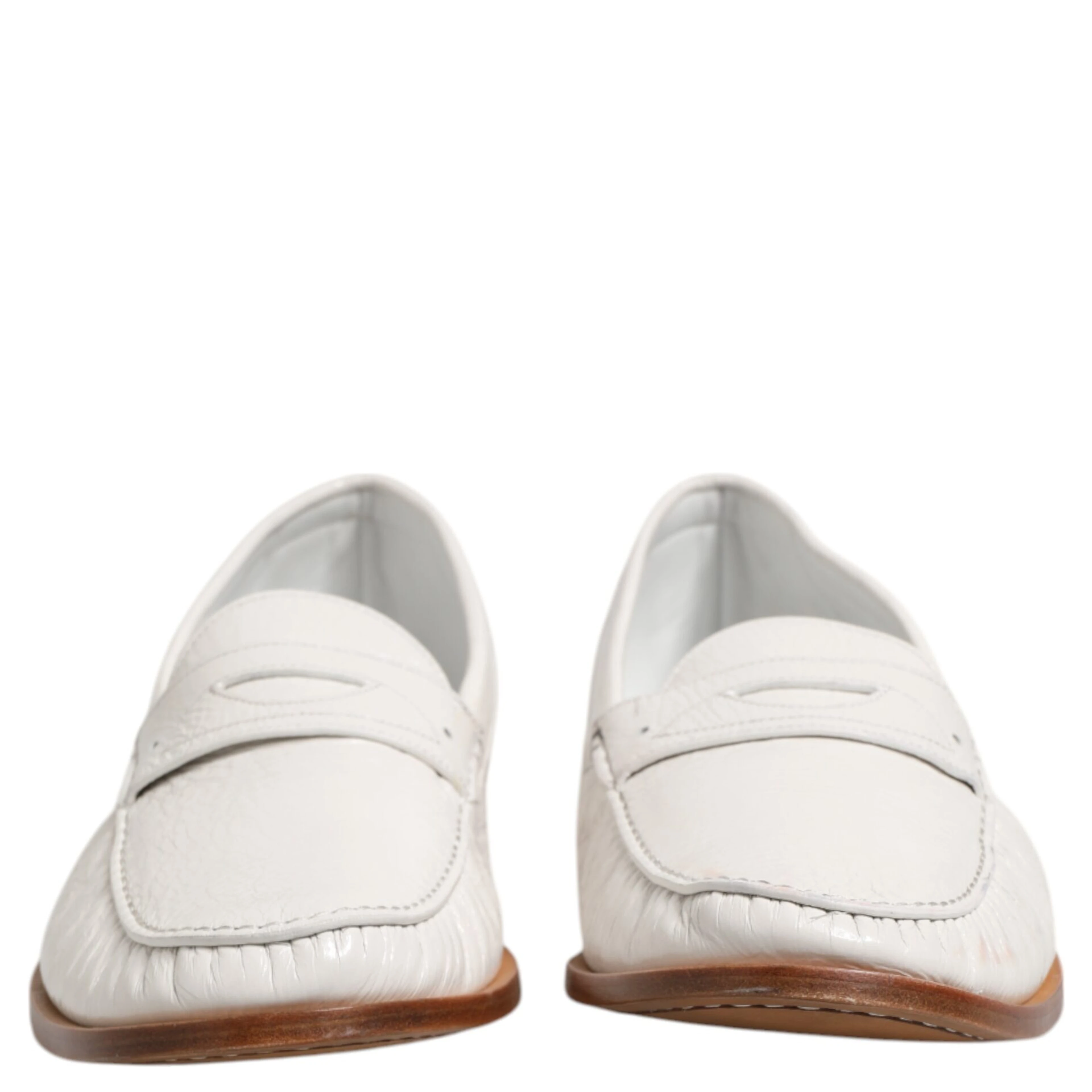 White Leather Loafers Moccasins Slip On Shoes